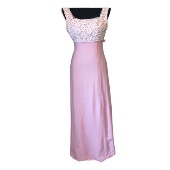 Vintage 60s early 70s Union Made Pink Lace Formal Prom Dress size XS - Picture 1 of 13
